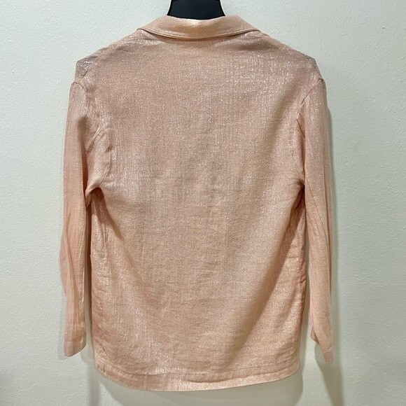 Anthropologie AMADI Kaye Metallic Pink Double Breasted Linen Cotton Blazer Sz. S - Picture 8 of 9